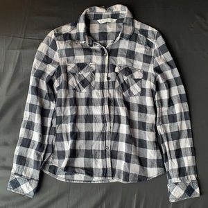 Blue notes checkered grey and black button up
